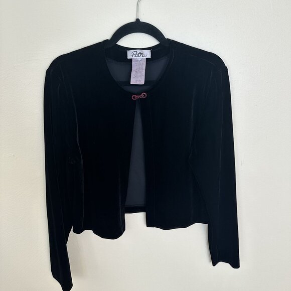 Vintage Patra Black Velvet Cardigan Coverup With Jeweled Clasp Medium Evening 90 - Picture 8 of 8